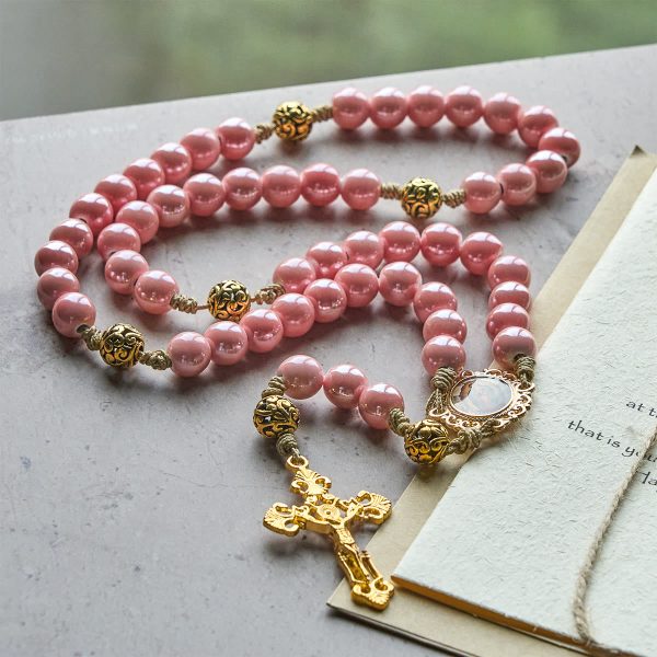 Mary's Light Pink Ceramic Rosary: Celebrate Christmas with Grace and Hope