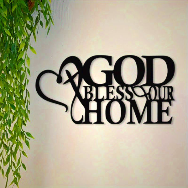 God Bless Our Home Metal Wall Decor with Cross & Heart Design