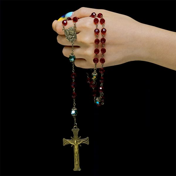 Nativity Faith Red and Green Beads Rosary: Guided by the Holy Family
