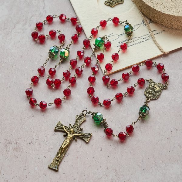 Nativity Faith Red and Green Beads Rosary: Guided by the Holy Family