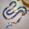 Immaculate Heart of Mary & Crucifix of 8 mm Round Blue Stone Nylon Cord Rosary