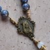 Immaculate Heart of Mary & Crucifix of 8 mm Round Blue Stone Nylon Cord Rosary