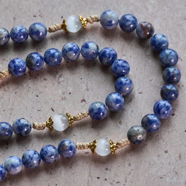 Immaculate Heart of Mary & Crucifix of 8 mm Round Blue Stone Nylon Cord Rosary