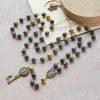Miraculous Medal & Saint Benedict Key of 8 mm Round Black Stone Alloy Chain Rosary