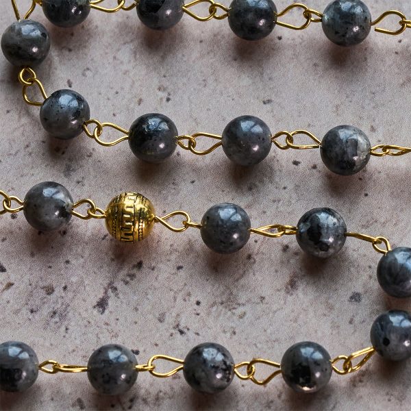 Miraculous Medal & Saint Benedict Key of 8 mm Round Black Stone Alloy Chain Rosary