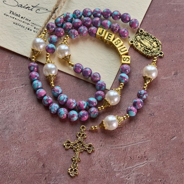 Royal Faith Purple Emperor Stone Custom Rosary with Personalized JESUS Letter