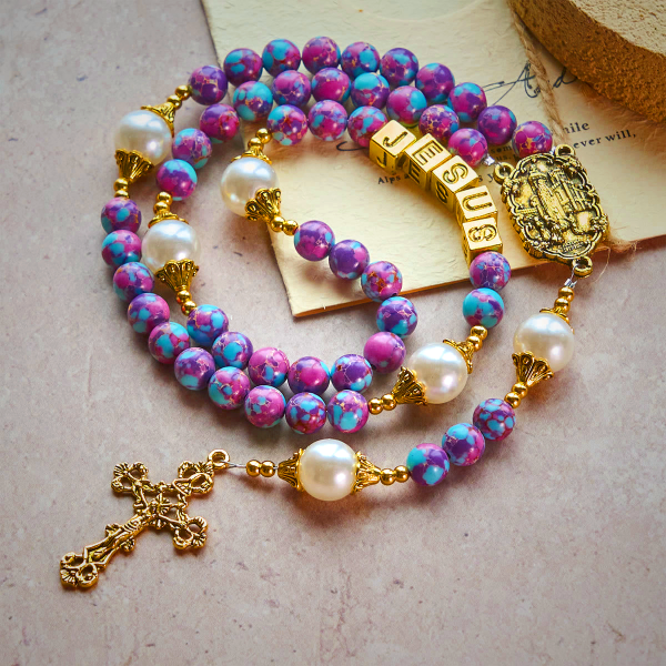 Royal Faith Purple Emperor Stone Custom Rosary with Personalized JESUS Letter