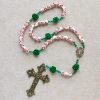 Red Floral Ceramic Beads Rosary with Green Rose: The Garden of Mary's Love