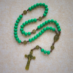 Matte Green Rubber Beads Rosary with St. Benedict Protection