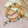 Christianartworkshop Elegant Matte Golden Pearl Rosary with St. Therese and Crucifix