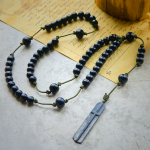 Rustic-Contemporary Cross of 7 mm Round Natural Wood Beads Rope Weaving Chain Rosary