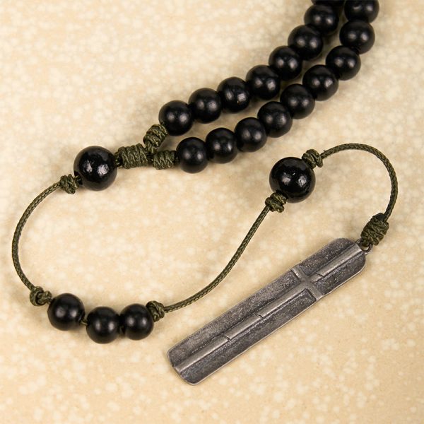 Christianartworkshop Rustic-Contemporary Cross of 7 mm Round Natural Wood Beads Rope Weaving Chain Rosary