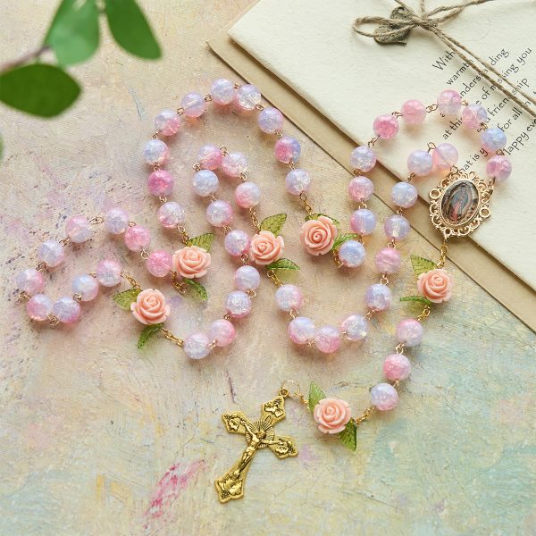 Virgin Mary with Rose-Accented Rosary: Timeless Faith & Floral Faith Symbol