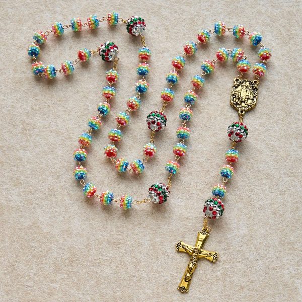 Christmas Rainbow Beads Rosary with Golden Cross: Devotion & Vibrant Faith