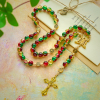 Christmas Glass Rosary with Cross: Faithful Celebration & Festive Luster