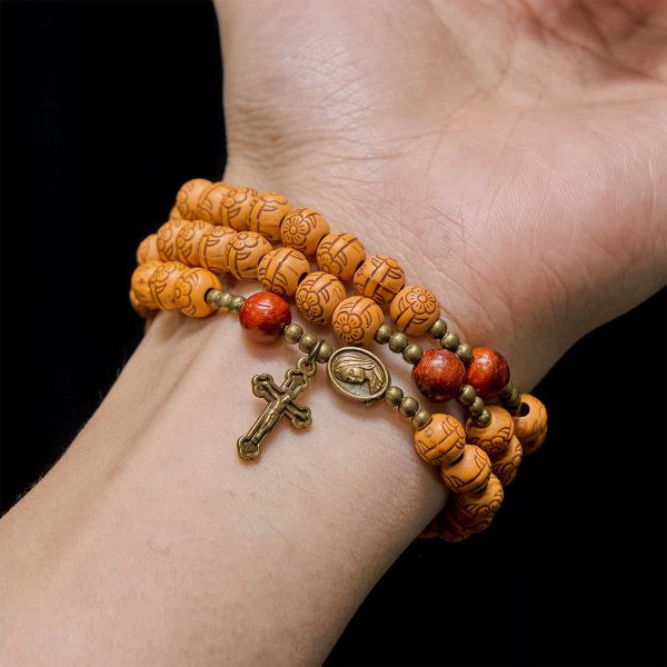 Peach Blossom Bead Rosary Bracelet: Devotion & Earthy Grace