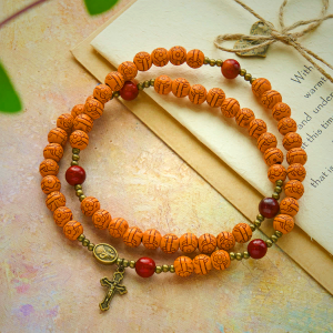 Peach Blossom Bead Rosary Bracelet: Devotion & Earthy Grace