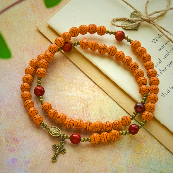 Peach Blossom Bead Rosary Bracelet: Devotion & Earthy Grace