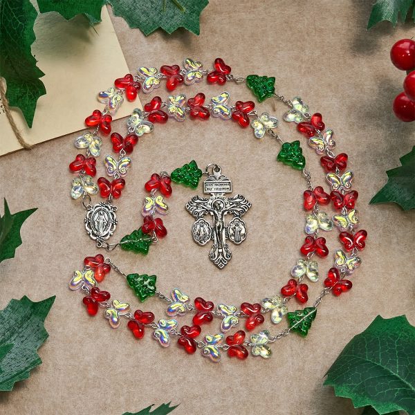 Blessed Christmas Tree Rosary with Crystal Butterfly Beads