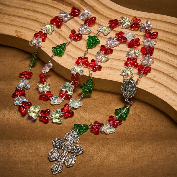 Christmas Gift: Blessed Christmas Tree Rosary with Crystal Butterfly Beads