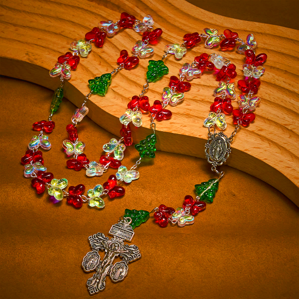 Blessed Christmas Tree Rosary with Crystal Butterfly Beads