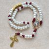 Graceful White Custom Rosary with Burgundy Paracord & Personalized JESUS Letters