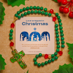 Christmas Gift: Green Patterned Stone Rosary for Devout Prayer: Green-Golden Glass Cross