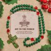 Christmas Gift: Green Patterned Stone Rosary for Devout Prayer: Green-Golden Glass Cross