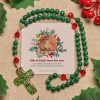 Christmas Gift: Green Patterned Stone Rosary for Devout Prayer: Green-Golden Glass Cross