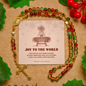 Christmas Gift: Christmas Glass Bead Rosary: Our Lady of Guadalupe Medal & Golden Crucifix