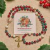Christmas Gift: Christmas Red-Blue Glass Bead Rosary: Our Lady Medal & Ornate Cross