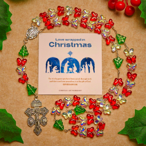 Christmas Gift: Blessed Christmas Tree Rosary with Crystal Butterfly Beads