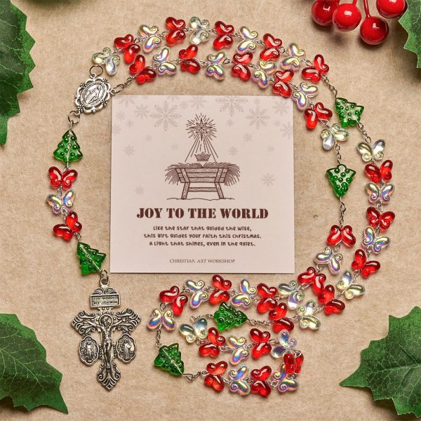 Christmas Gift: Blessed Christmas Tree Rosary with Crystal Butterfly Beads