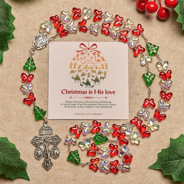 Christmas Gift: Blessed Christmas Tree Rosary with Crystal Butterfly Beads
