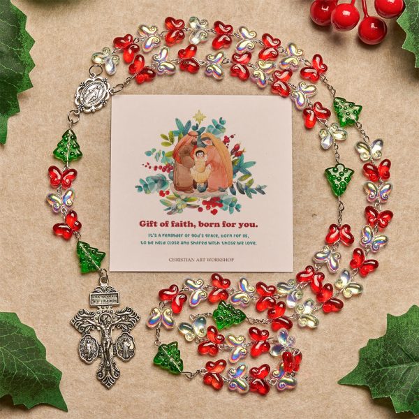 Christmas Gift: Blessed Christmas Tree Rosary with Crystal Butterfly Beads