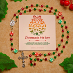 Christmas Gift: Festive Christmas Rosary: Red - Green Beads, Candy Shapes & Crucifix