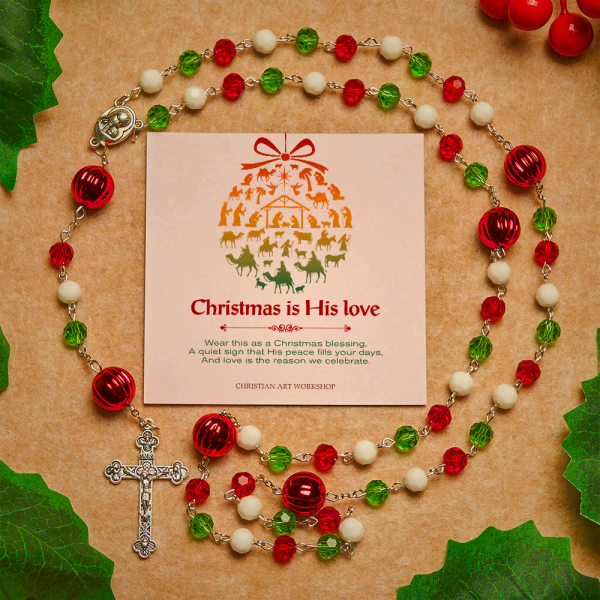 Christmas Gift: Faithful Celebration & Heavenly Bond Crystal Rosary with Cross