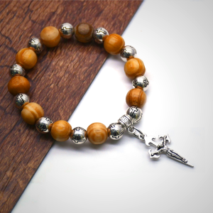 Crucifix Charm Pine Wood Rosary Beads