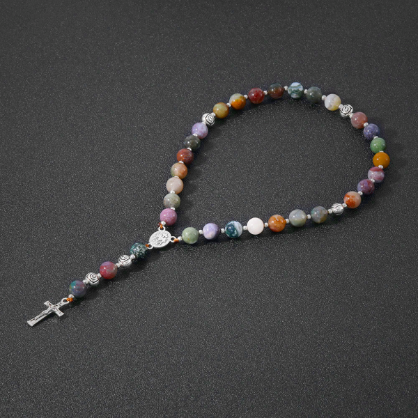 Miraculous Medal & Crucifix of 8 mm Round Multicolor Stone Nylon Cord Rosary