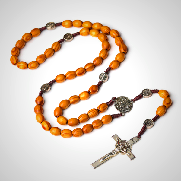 St. Benedict Natural Olive Wood Rosary with Crucifix