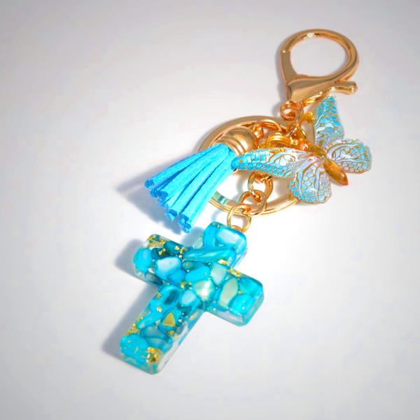 6 Fresh Style Color Resin Butterfly Cross Keychain