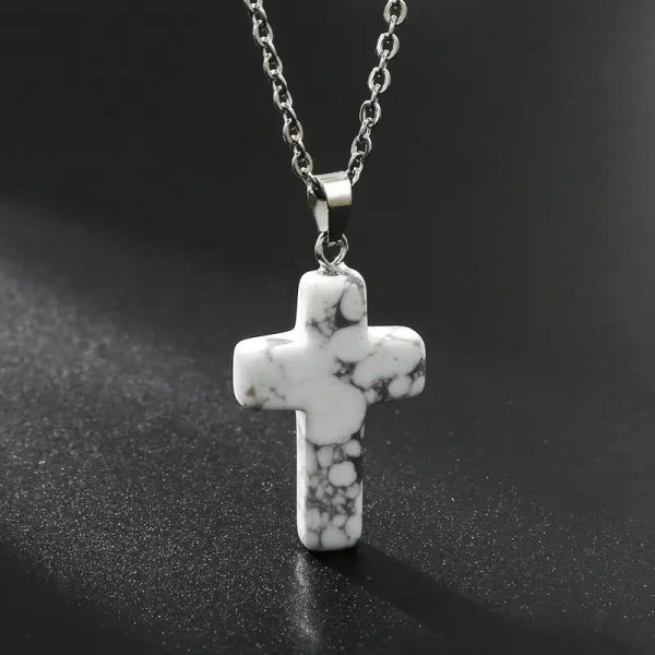 Christianartworkshop Natural Stone Cross Gemstone Pendant Necklace