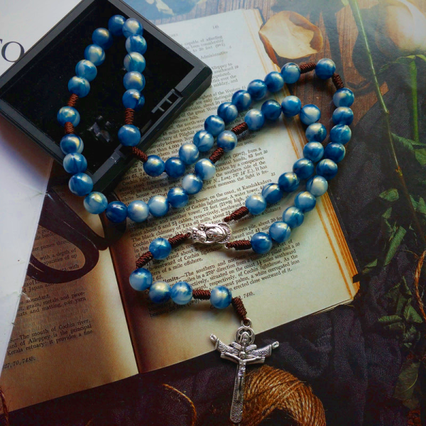 Blue Beads Hand-Woven Crucifix Rosary