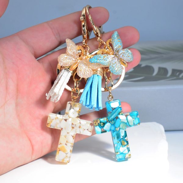 6 Fresh Style Color Resin Butterfly Cross Keychain