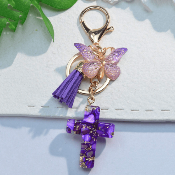 6 Fresh Style Color Resin Butterfly Cross Keychain