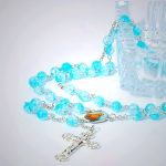 Celestial Blue Glass Beads Rosary with Jesus Heart & Crucifix