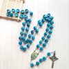 Our Lady of Guadalupe & Crucifix of 10 mm Polyhedron Peacock Blue Acrylic Alloy Chain Rosary