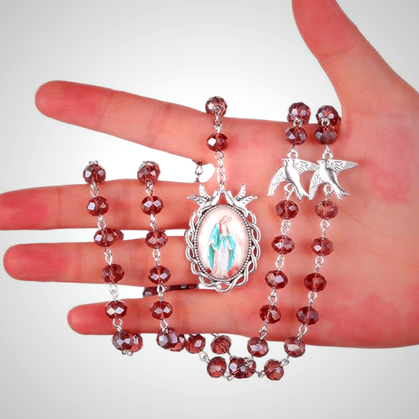 Holy Spirit & Our Lady of Grace of 6*8 mm Polyhedron Purple Crystal Alloy Chain Rosary