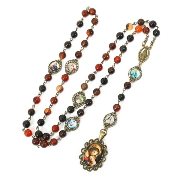 Retro Agate Stone Virgin Mary Seven Sorrow Rosary