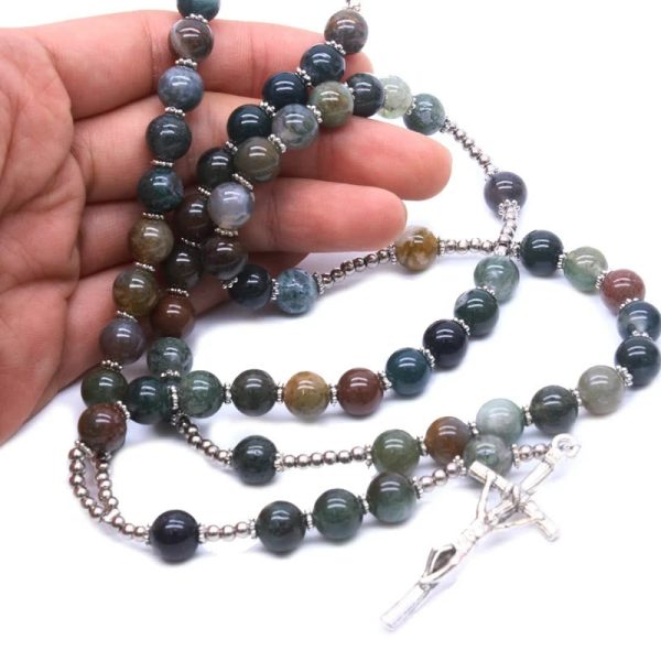 Christ Natural Agate Jesus Cross Prayer Rosary